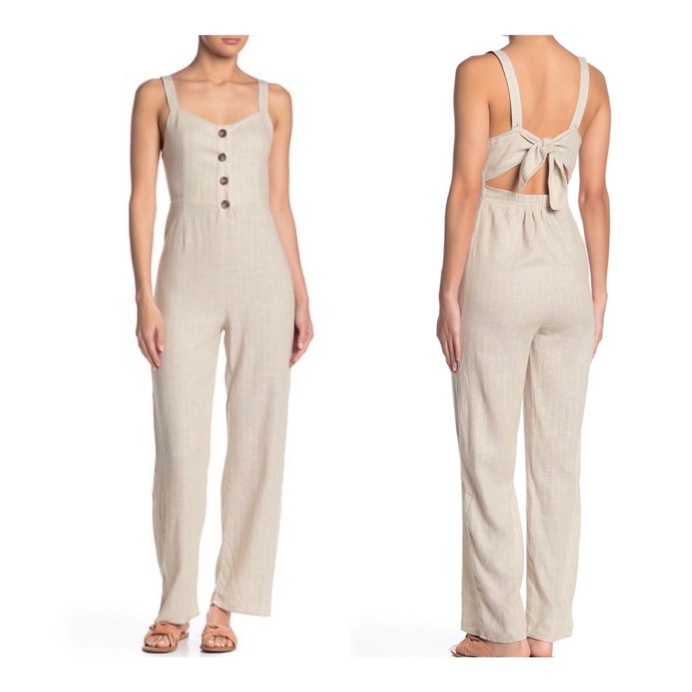 Romeo+Juliet Linen Natural Beige Stripe Women’s Jumpsuit Size Large NWT